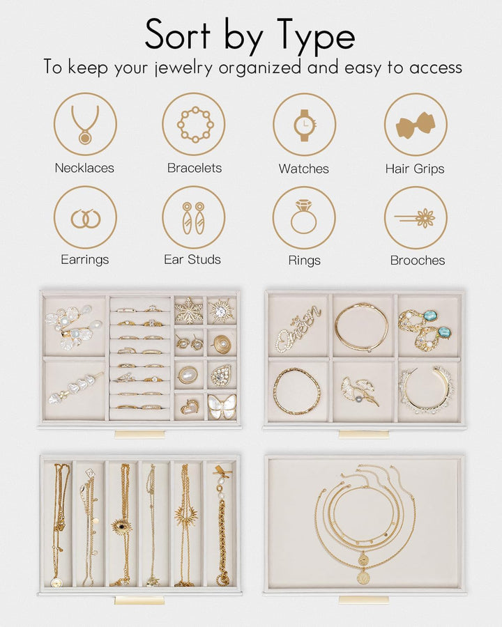 VLANDO Schmuckkästchen Gross, Schmuckkasten mit 4 Ebenen, Schmuck Organizer mit Glasdeckel, 4 Schubl