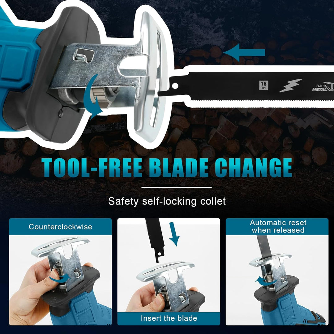 Akku Säbelsäge kompatibel mit Makita 18V,0-3500 Hübe/Min, Stufenlos Variabel mit 4 Sägeblätter für M