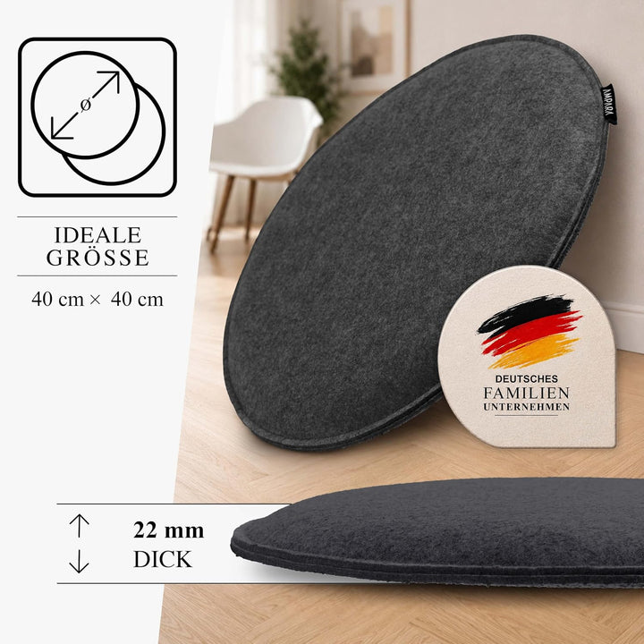 Ampara - 4er Set - Edle Stuhlkissen rund 40cm - rutschfest &amp; gemütlich, Sitzkissen rund aus Filz, du