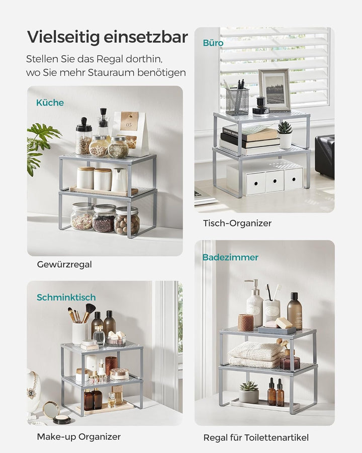 SONGMICS Gewürzregal, 4er Set, Küchenregal, Küchen-Organizer, Küche, Gewürzhalter, erweiterbar, stap