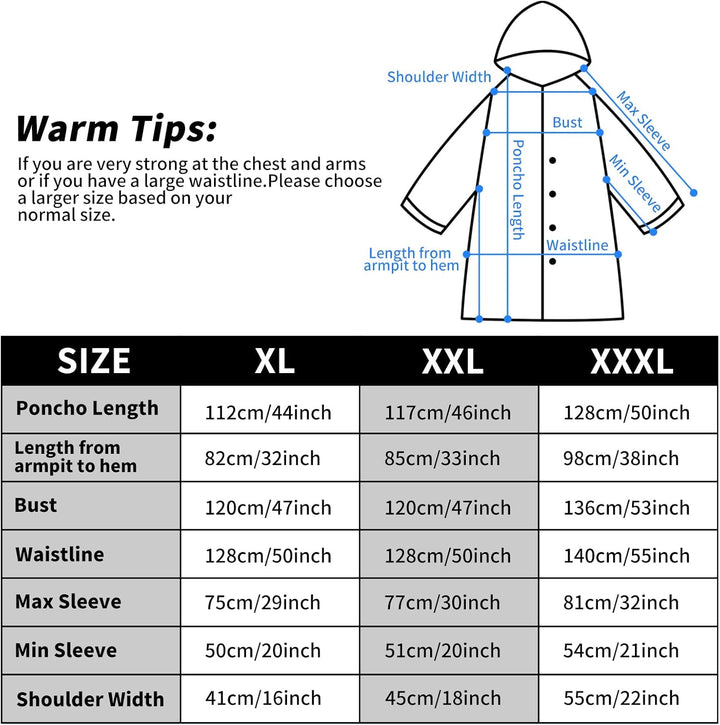ioutdoor Regenmantel 100% Wasserdicht, der Extra Lange Regenschutz mit Taschen/Reflexstreifen/Kordel