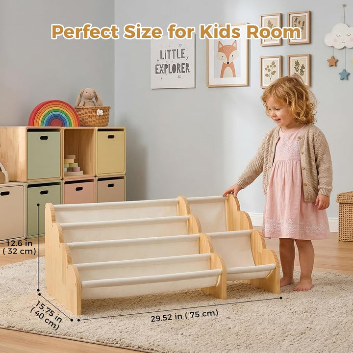 Puricon 4-stufiges Kinderbücherregal mit Spielzeugablage, Montessori-Inspired Frontal-Sling-Buchrega
