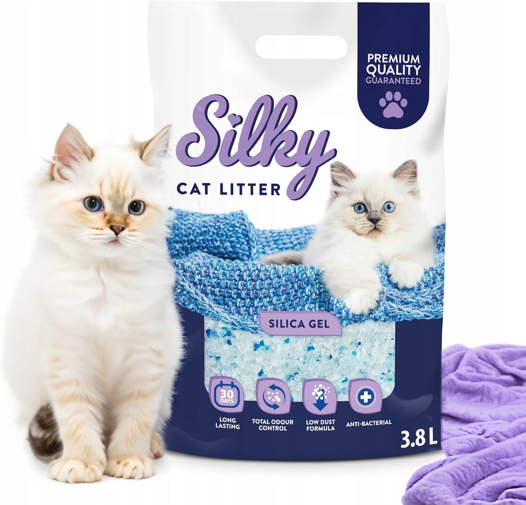 Silky Silikat Katzenstreu, Staubfrei Unparfümiert Kristall Silikatstreu, Geruchsneutral, Hohe Saugkr
