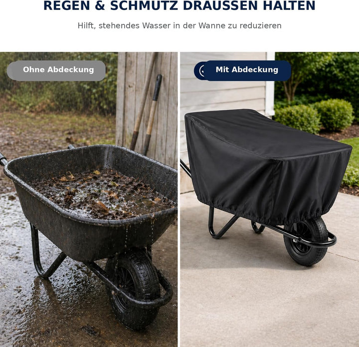 Schwerlast Schubkarrenabdeckung – Wasserdichtes 600D Outdoor-Vlies für 4–6 Kubikfuss Mulden, Passend
