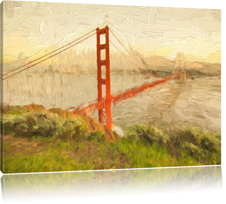 Pixxprint Golden Gate Bridge in San Francisco Pinsel Effekt, Format: 100x70 auf Leinwand, XXL riesig