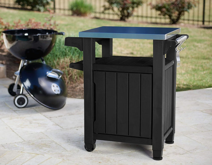 Grilltisch mit Edelstahlserviceplatte, anthrazit, 150 Liter Stauraum - EIN multifunktionale Helfer,