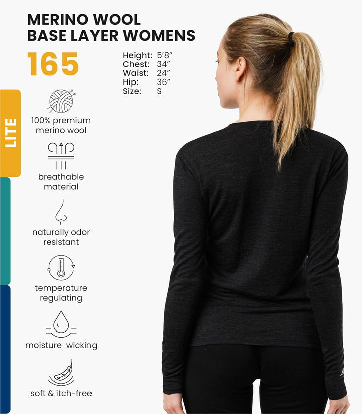 Merino.tech Merino Shirt Damen Langarm - Premium 100% Merino Unterwäsche Damen Leichte, Mittel, Schw