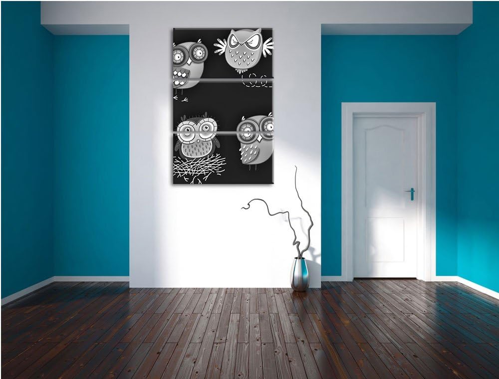 Pixxprint Verrückte Eulen für Kinder als Leinwandbild/Grösse: 3 Teilig (120x80) cm/Wandbild/Kunstdru