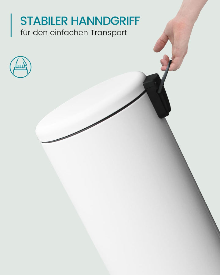 Mülleimer 30 L Treteimer mit Softclose-Deckel, Abfalleimer 30 Liter mit Fusspedal, Rund Mülleimer mi