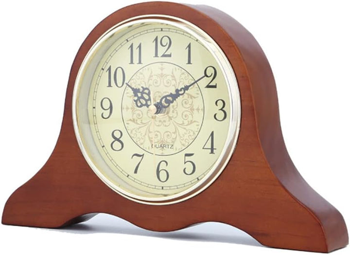 Handgefertigte Massivholz Tischuhr Kaminuhr Halterung Bronze Oberfläche und Zahlen Silent Quarz Holz