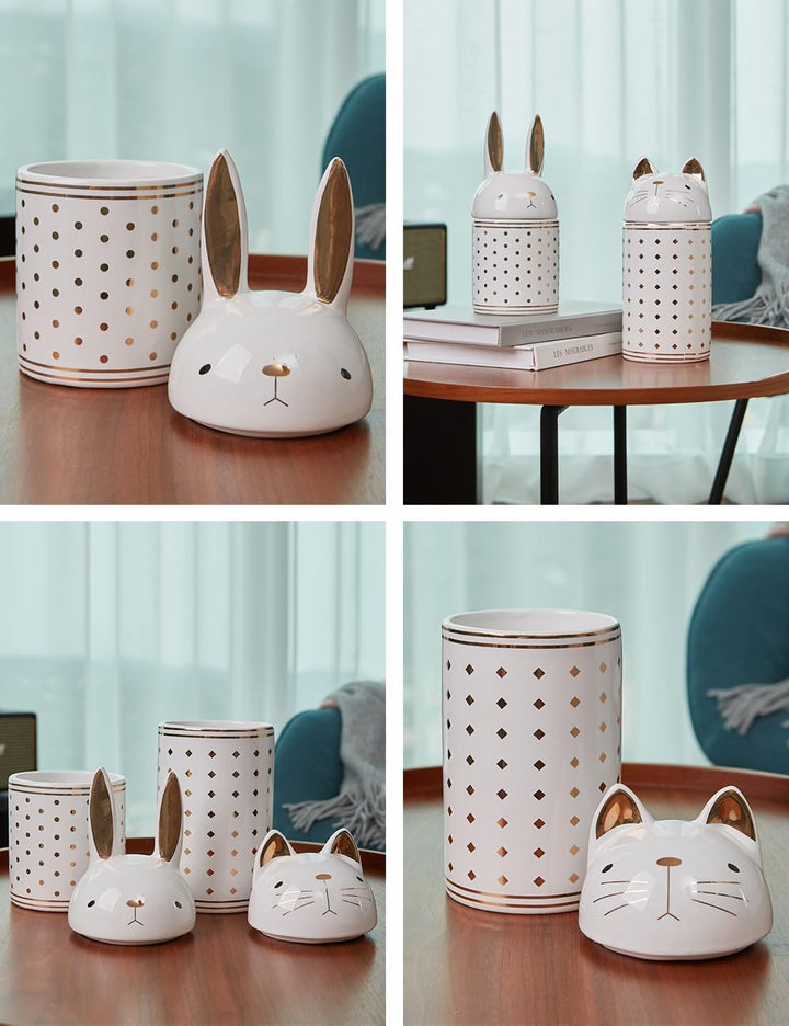 HAUCOZE Keramik Vorratsdose Hase Figur Modern Deko Wohnzimmer Skulptur Geschenk 20cm 500 Milliliter