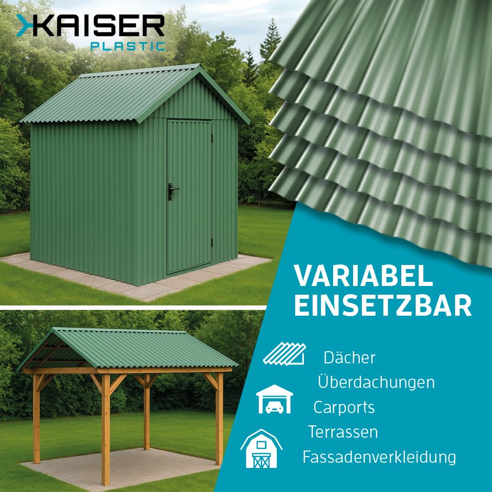 KAISER plastic® Wellplatten grün | Wellplatten Dach, Welldach Kunststoff | Dachplatten wetterfest |