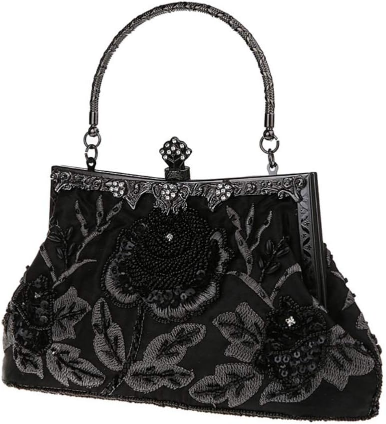 Ro Rox Marie Vintage 1920er Flapper Gatsby Peaky Blinders Party Abendhandtasche Schwarz, Schwarz