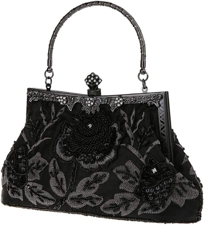 Ro Rox Marie Vintage 1920er Flapper Gatsby Peaky Blinders Party Abendhandtasche Schwarz, Schwarz