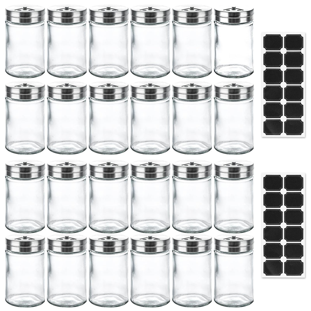 STARVAST 24 Gewürzgläser 100 ml Set, Gewürzstreuer Glas leer mit 2 Bögen Etiketten, transparente Gew