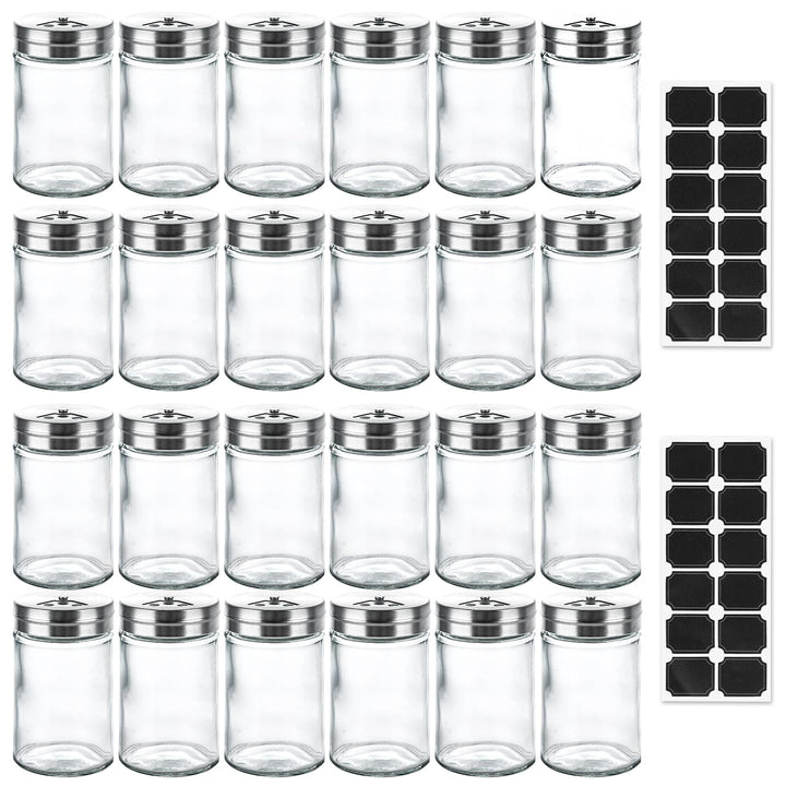 STARVAST 24 Gewürzgläser 100 ml Set, Gewürzstreuer Glas leer mit 2 Bögen Etiketten, transparente Gew