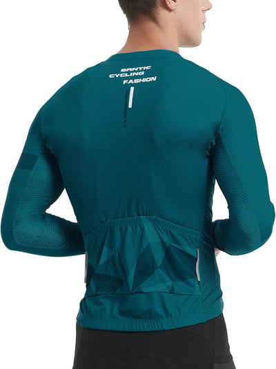 Santic Fahrradtrikot Herren Langarm Radtrikot Fahrradshirt Herren mit Taschen S Grün, S Grün