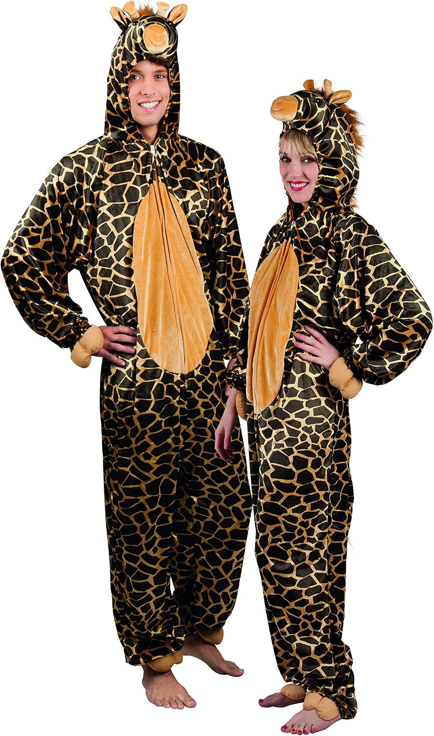 Boland - Erwachsenen-Kostüm Giraffe, Kapuzen-Overall aus Plüsch, Tiermotiv, Reisverschluss vorne, Zo