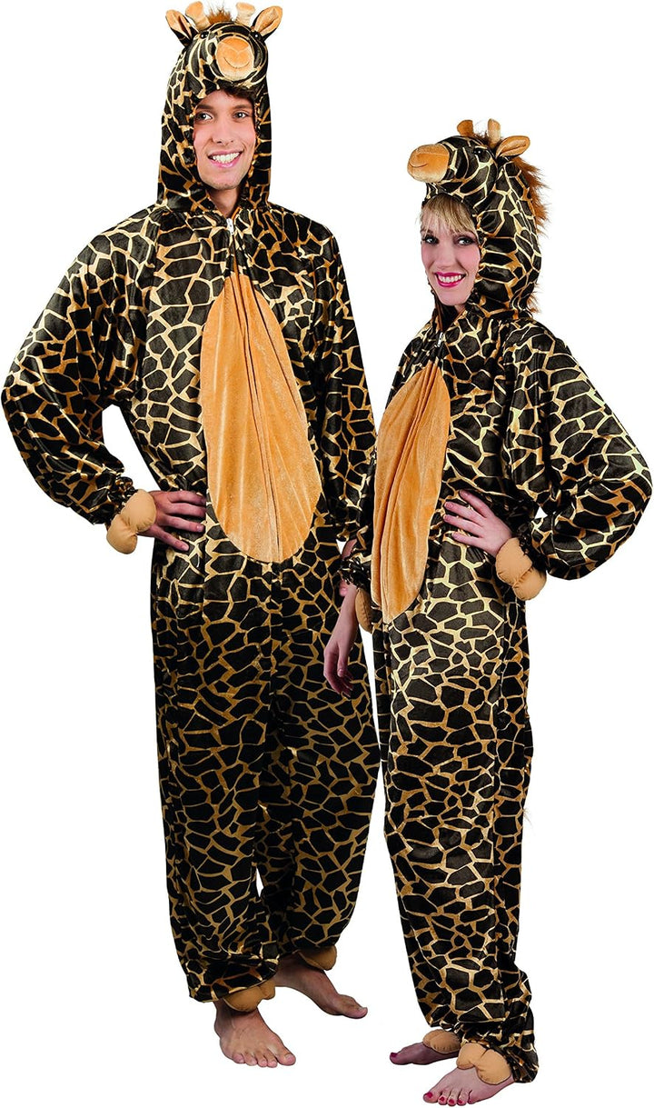 Boland - Erwachsenen-Kostüm Giraffe, Kapuzen-Overall aus Plüsch, Tiermotiv, Reisverschluss vorne, Zo