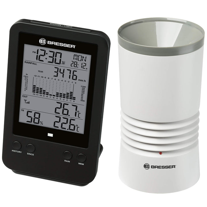 Bresser Wetterstation Funk mit Aussensensor Profi Regenmesser Station mit DCF Funkuhr, Wecker mit Hi