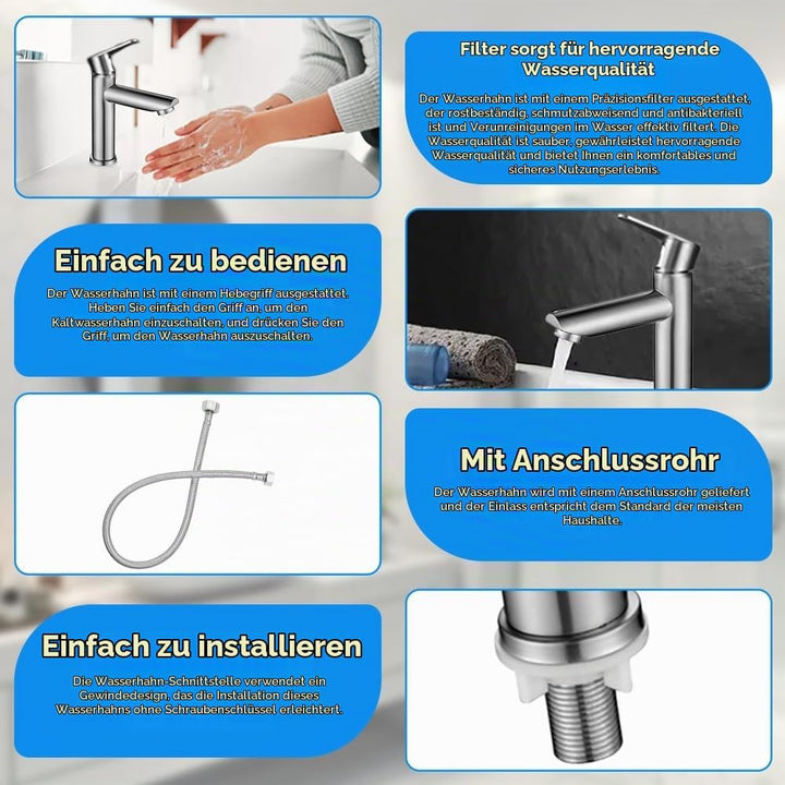 REFORUNG Kaltwasserarmatur Kaltwasserhahn 175mm Armatur Kaltwasser Badarmatur Edelstahl Waschtischar