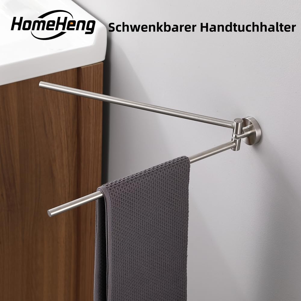 HomeHeng Schwenkbarer Handtuchhalter,Zweiarmig Schwenkbar Handtuchhalter für Wandmontage,Edelstahl G