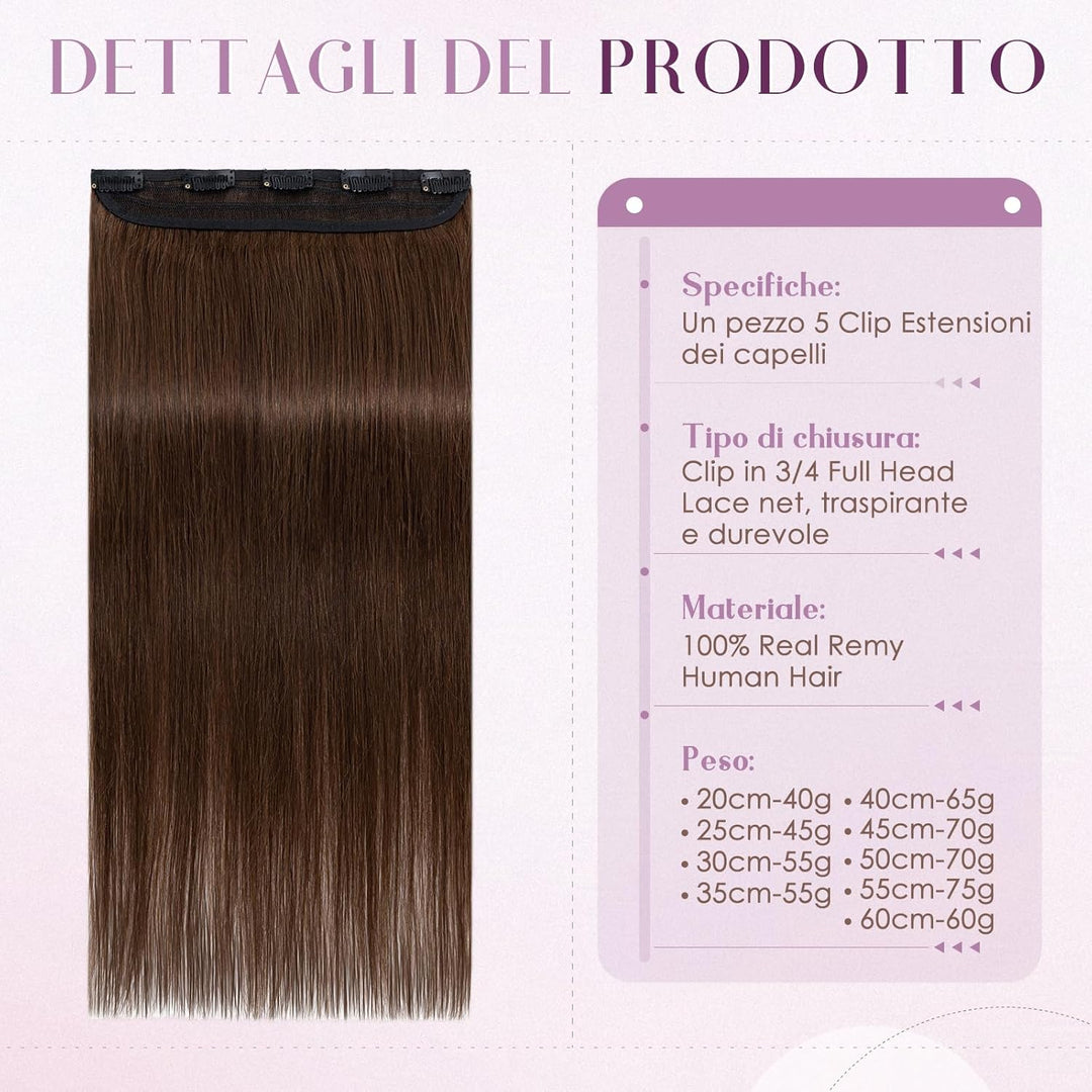 Extension a Clip Cheveux Naturel Monobande - Epaisseur Fine - Rajout Vrai Cheveux Humain (#04 Châtai