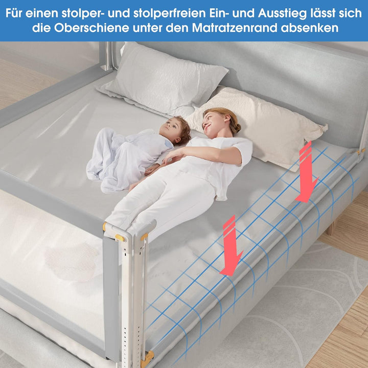 YIKANWEN Bettgitter, 140cm Bettschutzgitter für Kinder ab 0-10 Jahren, einziehbare Kinderbettgitter