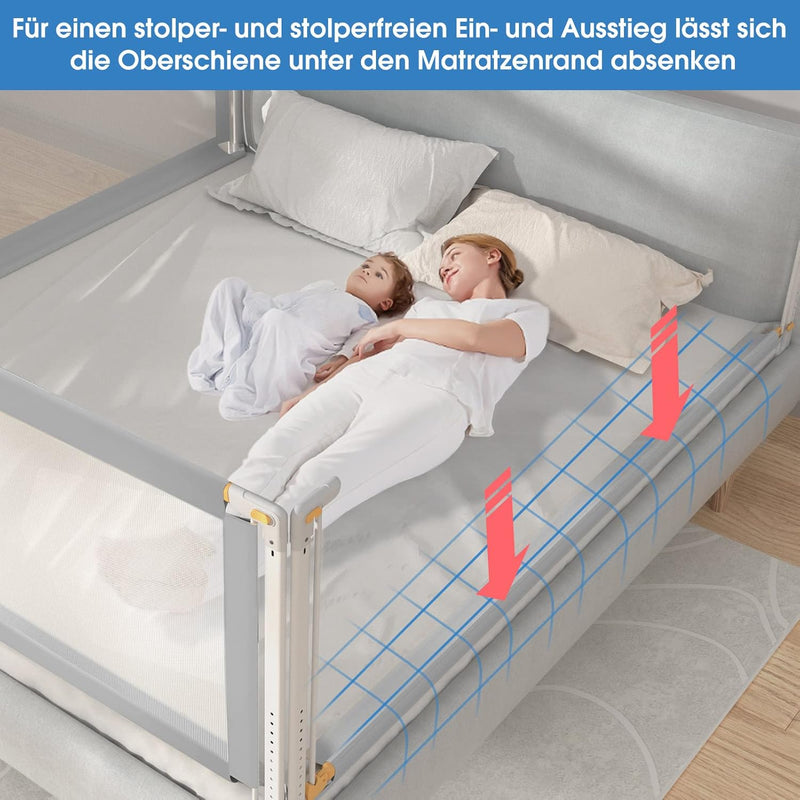 Bettgitter, 180cm Bettschutzgitter für Kinder ab 0-10 Jahren , einziehbare Kinderbettgitter Babybet