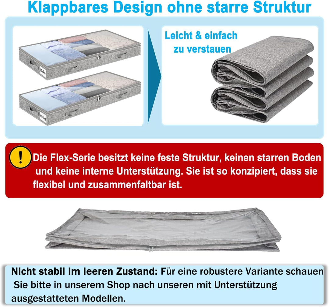 Unterbett Aufbewahrungsbox 2 Stück Unterbettkommode und klarem Deckel, 10cm hoch Kleideraufbewahrung