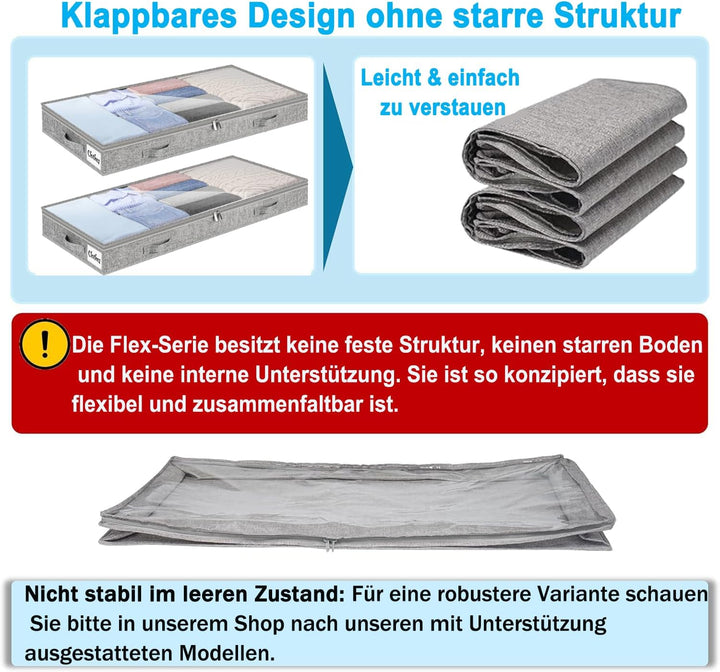 Unterbett Aufbewahrungsbox 2 Stück Unterbettkommode und klarem Deckel, 10cm hoch Kleideraufbewahrung