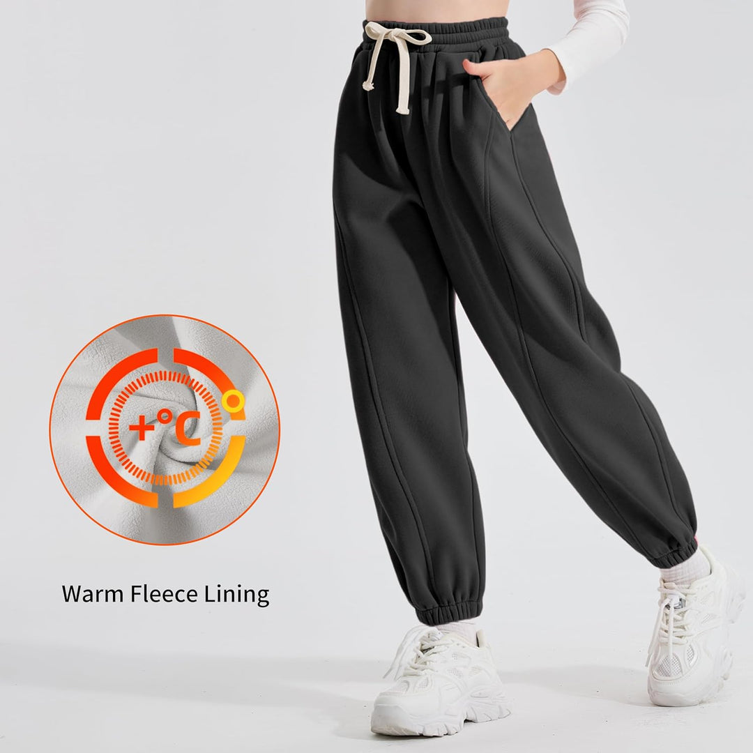 Rolanko Jogging Hose für Mädchen, Baumwoll Fleece Sport Joggers Trainingsanzug mit Mehreren Taschen