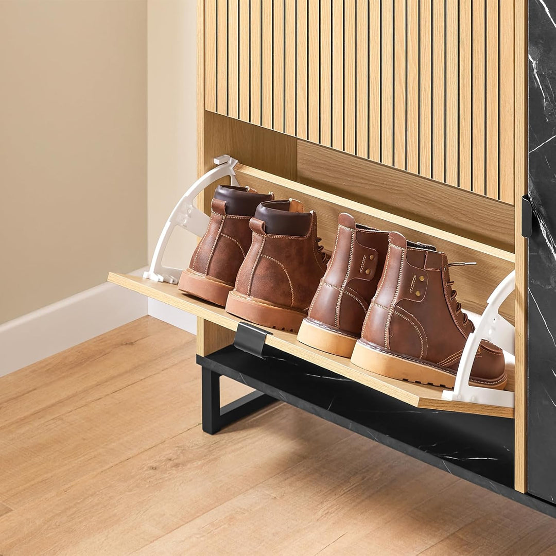 SoBuy Schuhschrank Schmal 2 Klappen, Schuhkipper Platzsparend für Flur, Schuhschrank Schwarz mit Mar