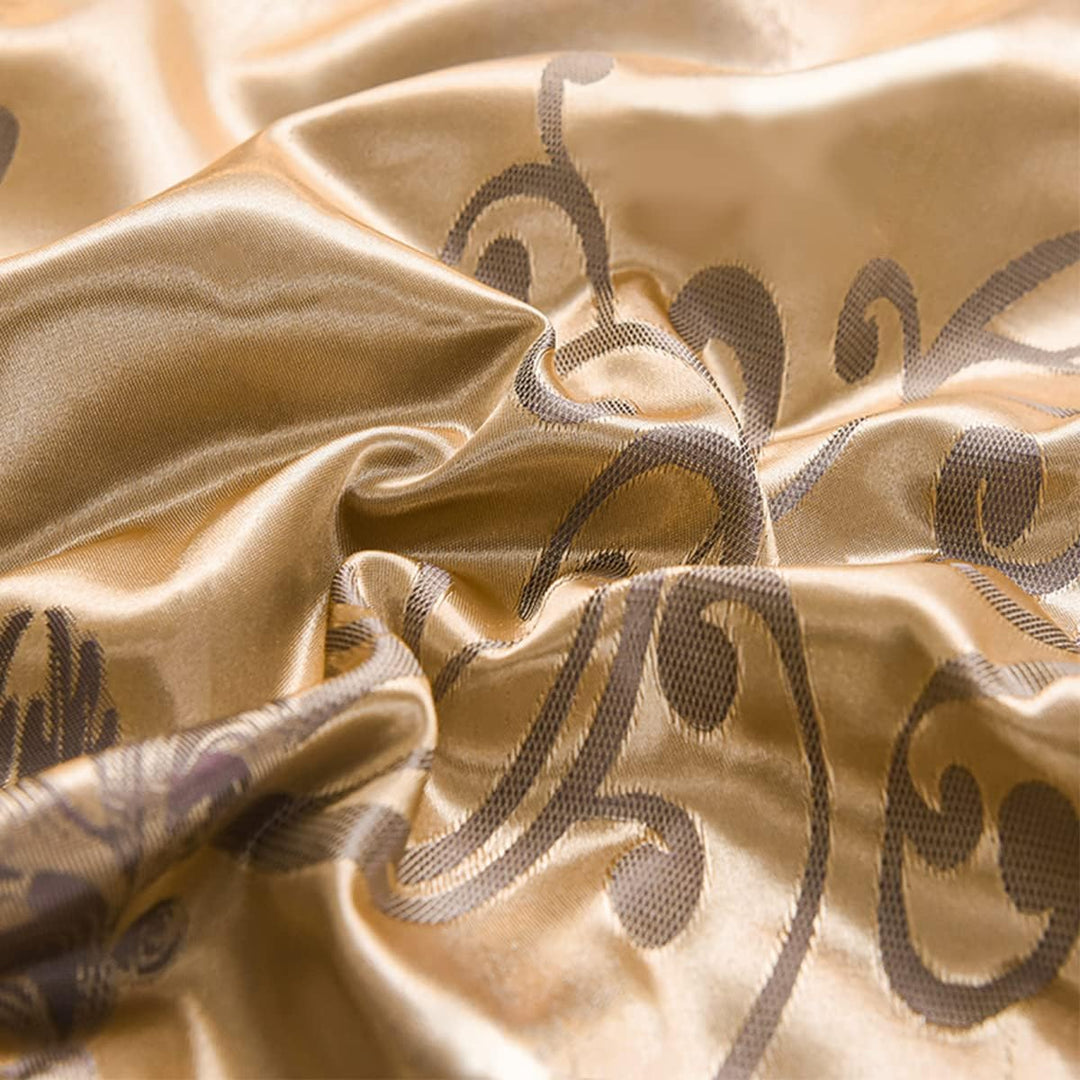 DXHOME Bettwäsche 220x240 Satin Gold Angenehme Jacquard Glatt Glänzend Bettdeckenbezug Kühlende Glit