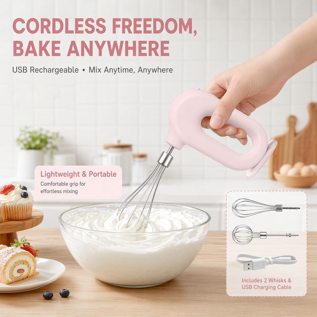 Elektrischer Schneebesen, Kabelloser Hand Mixer, Edelstahl-Schwenkquirl, 4 einstellbaren Geschwindig