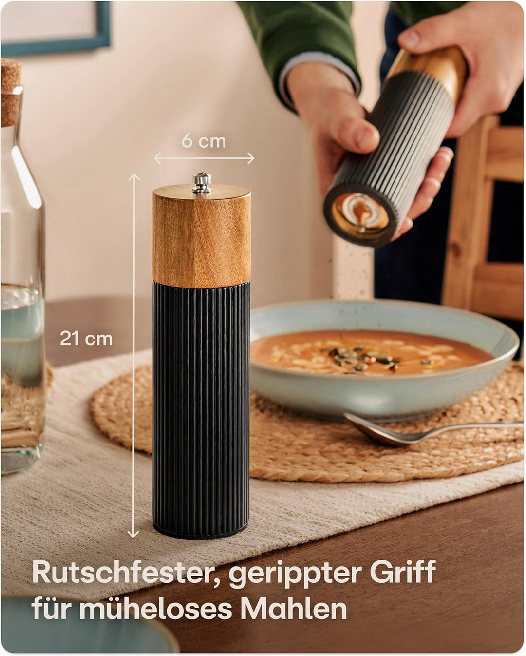 Praknu Salz & Pfeffermühle Set aus FSC® Akazienholz – Edles Design mit Keramikmahlwerk – Stufenlos E