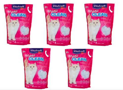 Vitakraft Magic Clean Silikon-Katzenstreu, länger als normal, geruchs- und antibakteriell, 5 l, 2,2
