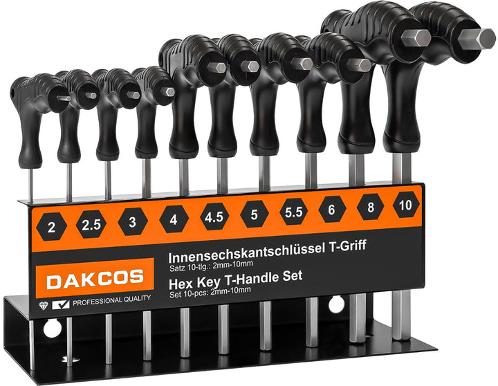 DAKCOS 10 tlg Sechskantschlüssel Set mit T-Griff Innensechskant-Stiftschlüssel Sechskantschraubendre