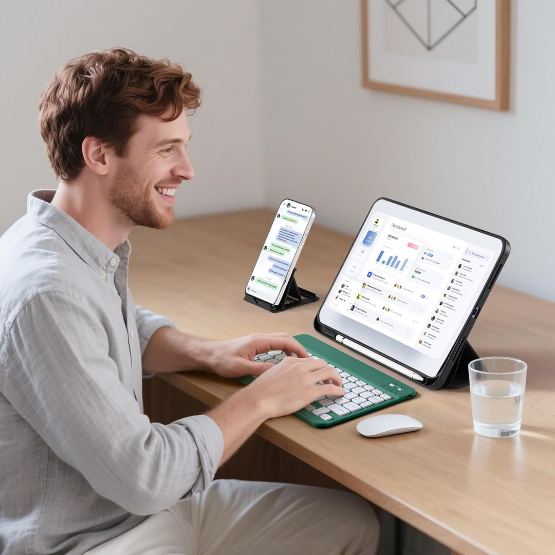 Vobafe Bluetooth Tastatur mit Telefonhalter für iPad Air/Pro/Mini/A16/11/10.9/10.2/iPhone, Kabellose