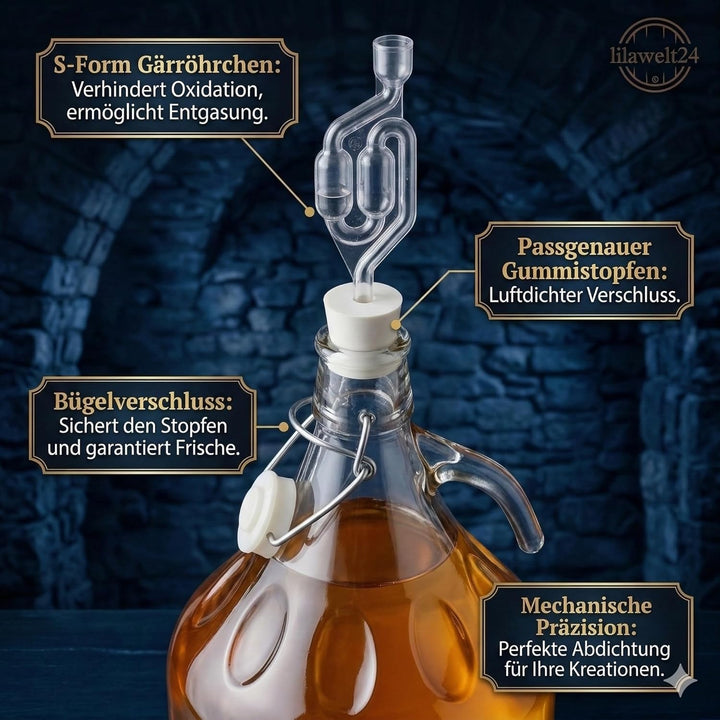 lilawelt24 2X 5L Glasballon Gärbehälter Set mit Bügelverschluss, Henkel, Gärrohr & Stopfen, für Wein