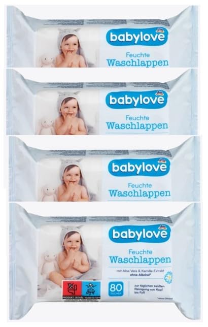 Babylove Feuchte Waschlappen - Sanfte Reinigung mit Aloe Vera &amp; Kamille, für empfindliche Babyhaut &amp;