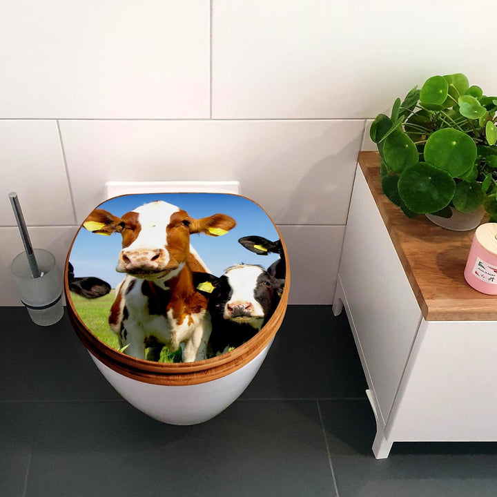 banjado® Design WC Sitz Bambus Absenkautomatik mit Motiv Kühe/Toilettendeckel mit Absenkautomatik Ho