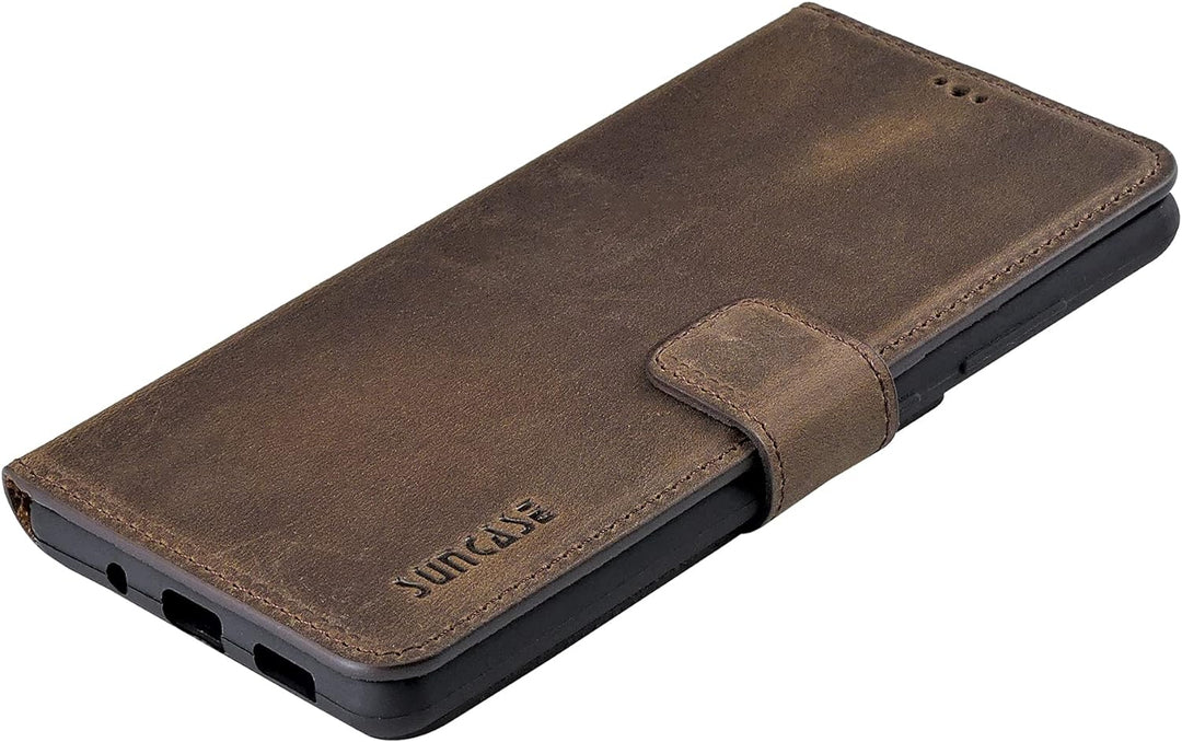 Suncase Book-Style Hülle kompatibel mit Xiaomi Redmi Note 10S Leder Tasche (Slim-Fit) Lederhülle Han
