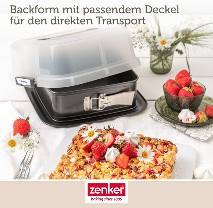 Zenker Bake, Click & Go Quadratische Springform mit Haube – 24 x 24 x 8 cm – Backform mit passendem