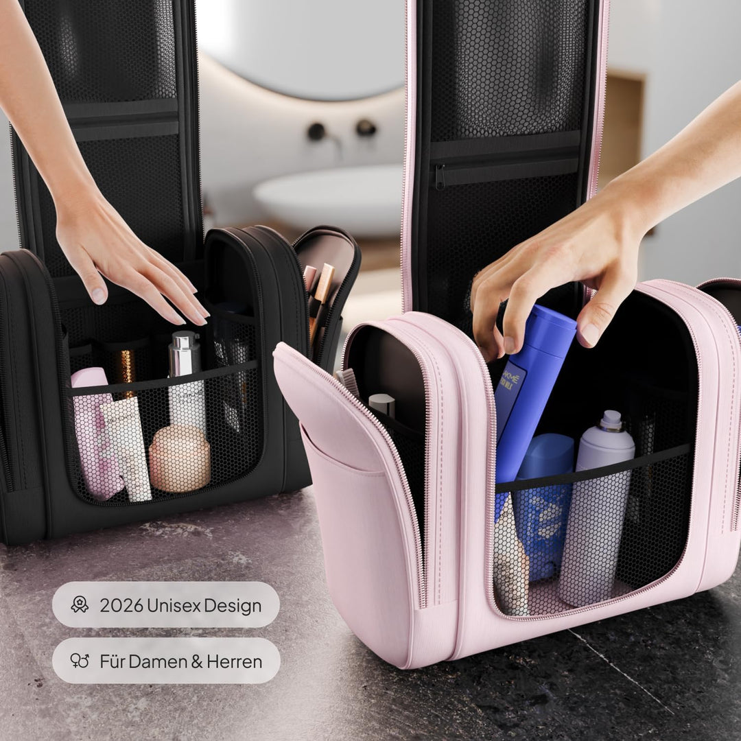 VanLindson Kulturbeutel XXL, 9 Liter Stauraum, 3-in-1 Kulturtasche zum Aufhängen für Damen, Herren u