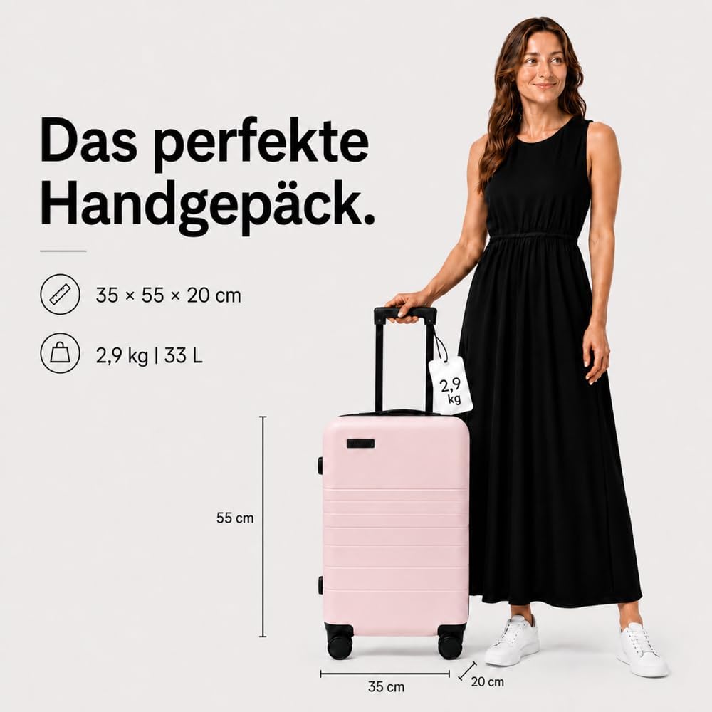 ETERNITIVE E3 Pro Kofferset 2-teilig Handgepäck + L Hartschale PC Pink | Handgepäck 33 L + Large 97