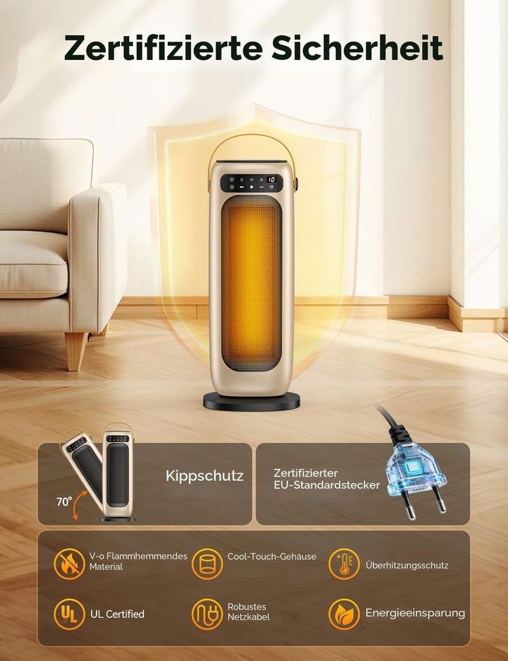 Heizlüfter Energiesparend, 35dB Leise & Kraftvoll 1500W PTC Keramik Heizlüfter mit Fernbedienung, 4