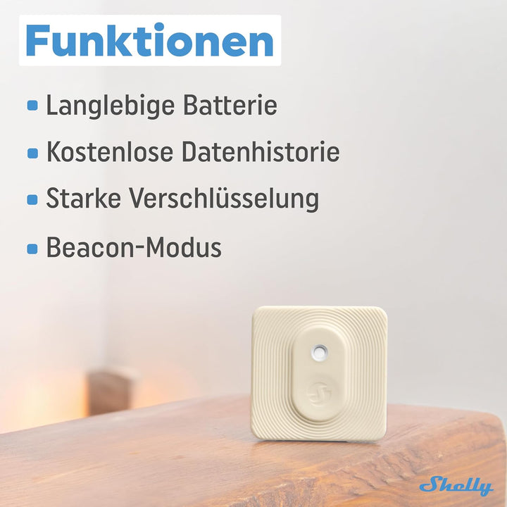 Shelly Blu H&T Ivory | Bluetooth-gesteuerter Temperatur- und Luftfeuchtigkeitssensor | Spritzwasserg