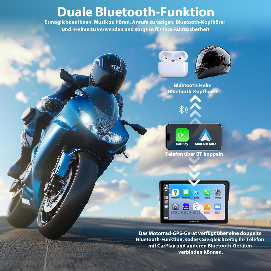 Kabelloses Carplay-Display für Motorrad, 7 Zoll wasserdichter Touchscreen, Tragbares CarPlay und And