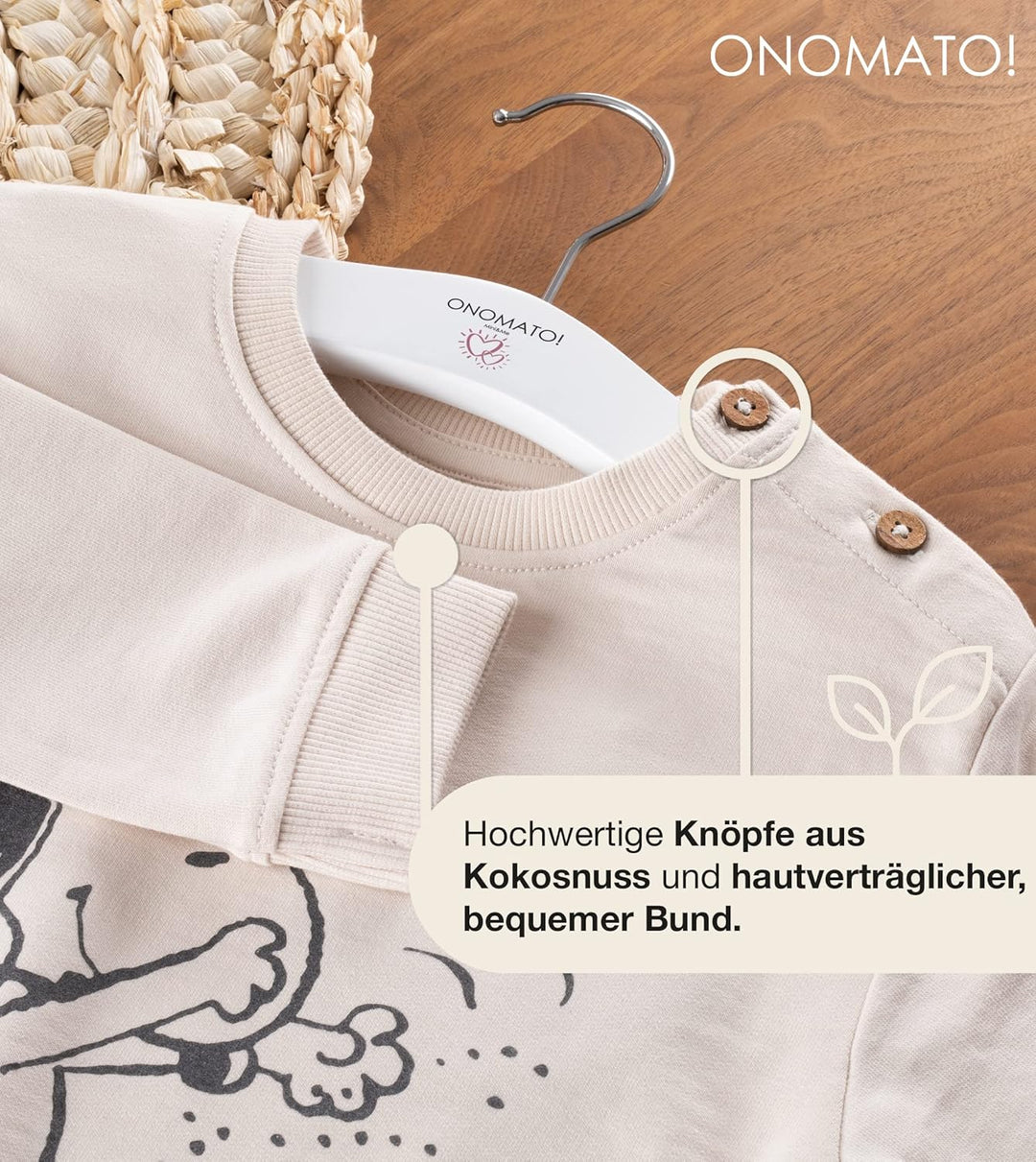 ONOMATO! Peanuts Snoopy Jungen Mädchen Sweatshirt Cradle to Cradle 98-104 Beige, 98-104 Beige
